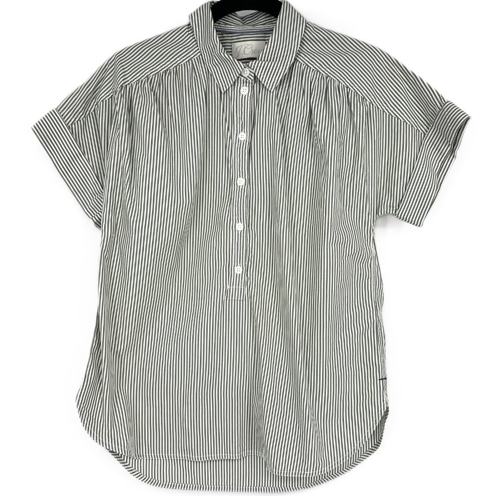 NWT J.Crew Relaxed Fit Short Sleeve Cotton Poplin Popover Blouse Grey Stripe XS - Picture 7 of 7